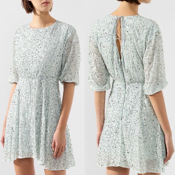 Alice + Olivia Sparkling Light Blue Mini Dress all in one sequins s - Picture 3 of 7